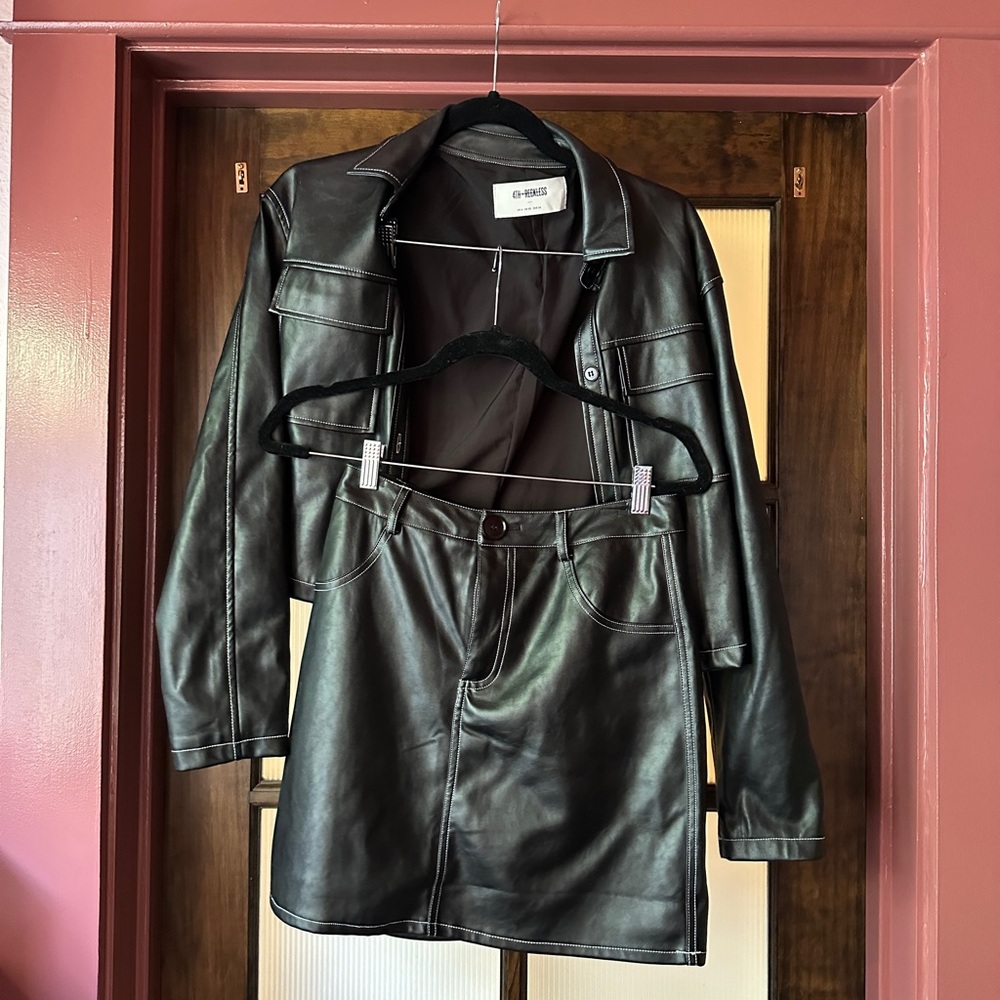 4th & Reckless Black Faux Leather Vegan Emile Jacket and Skirt Set